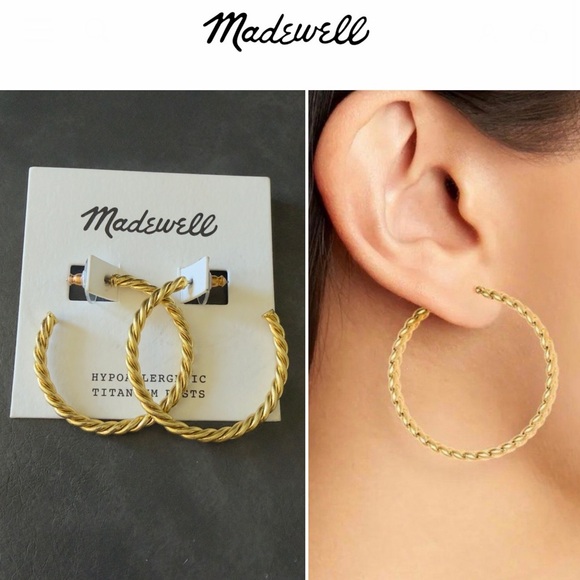 Madewell Jewelry - Madewell Puffed Rope Large Hoop Earrings Twisted Gold NWT